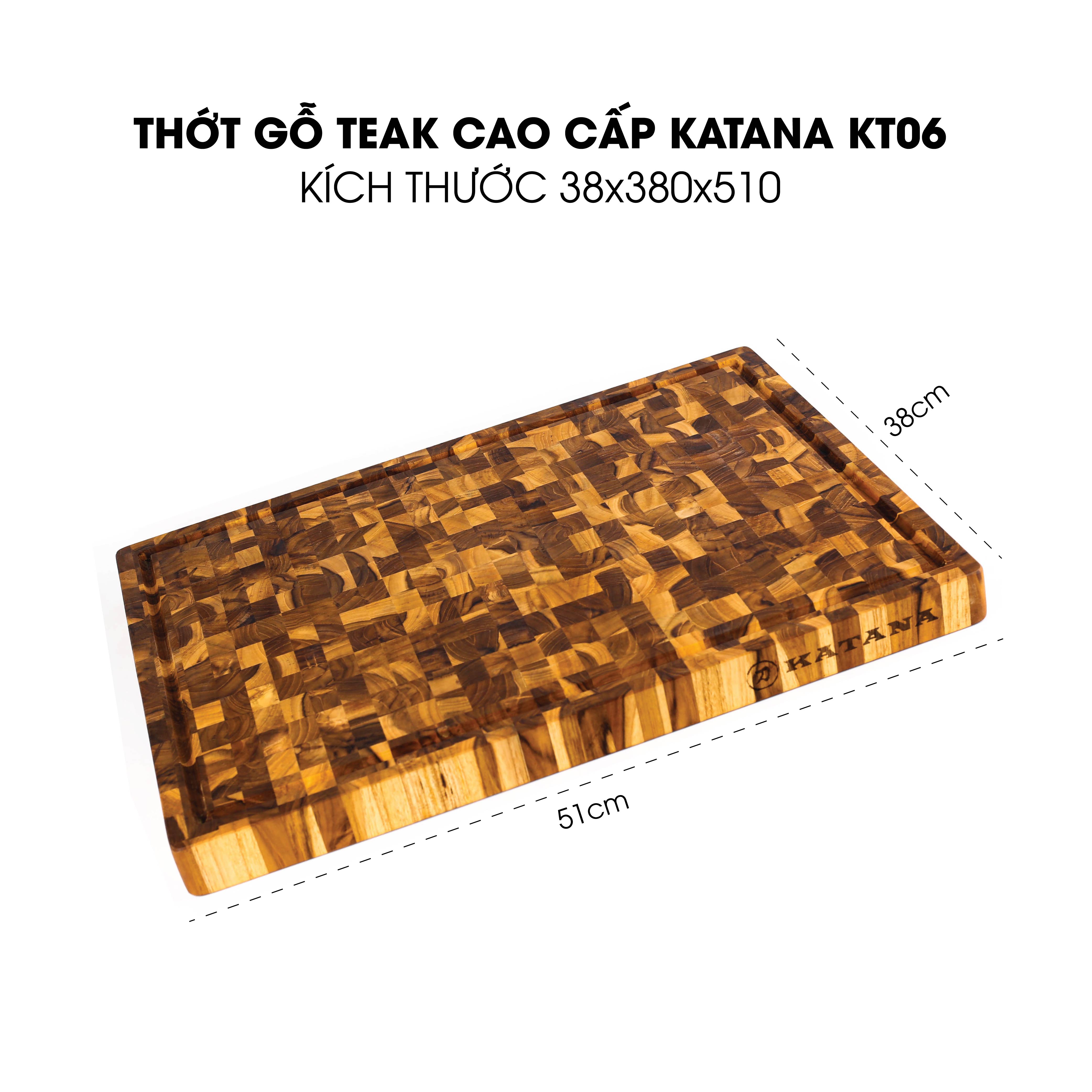 Thớt gỗ Teak đầu cây cao cấp KATANA cỡ lớn 38x51 cm dày 38ly - KT06