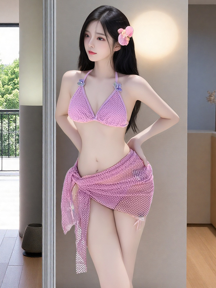 Bikini Tam Giác Kèm Khăn Lưới Quyến Rũ