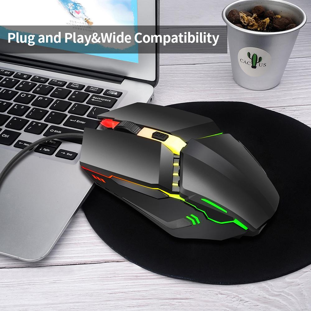 HXSJ S200 Ergonomic Wired Office Mouse Colorful Breathing Light Gaming Mouse with Adjustable DPI for PC Notebook Laptop