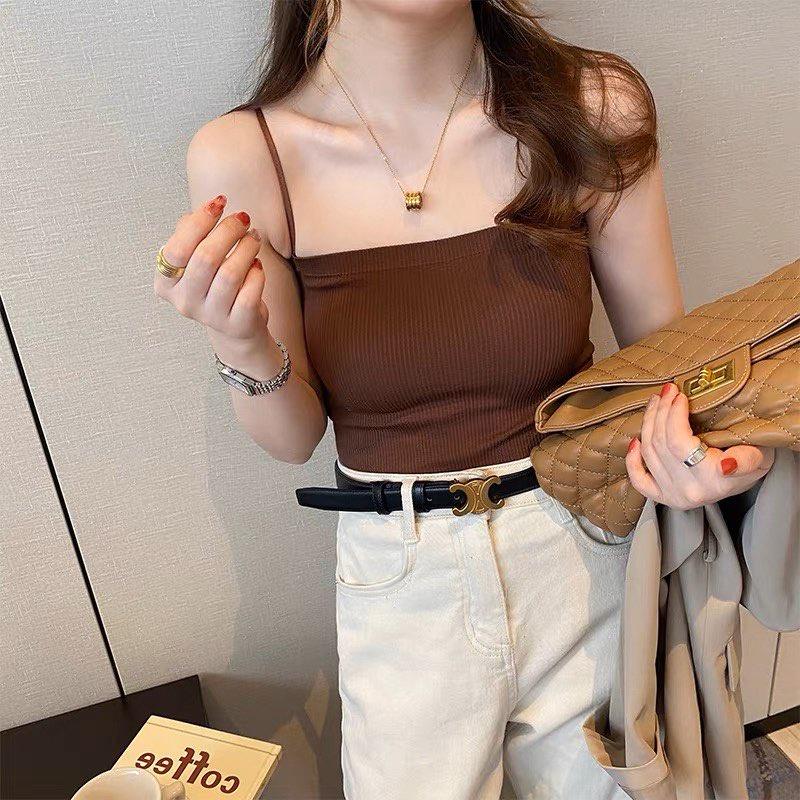 M182. Áo 2 dây thun gân dáng dài sẵn đệm ngực, áo kiểu nữ đẹp sang chảnh mặc trong vest cá tính