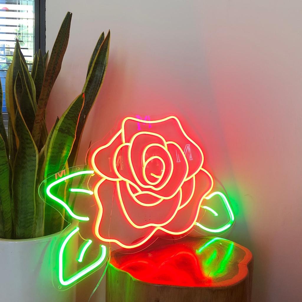 Đèn neon trang trí BÔNG HOA HỒNG - Phù hợp trang trí tường, để bàn, phụ kiện decor nhà