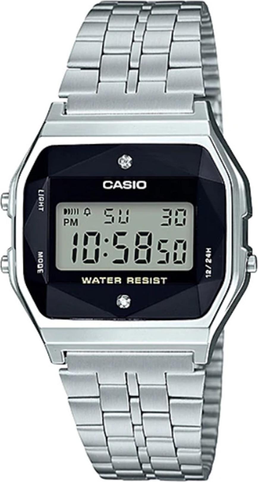 Đồng Hồ Casio Nam Dây Kim Loại Đính Kim Cương Thật A159WAD-1 - Bạc