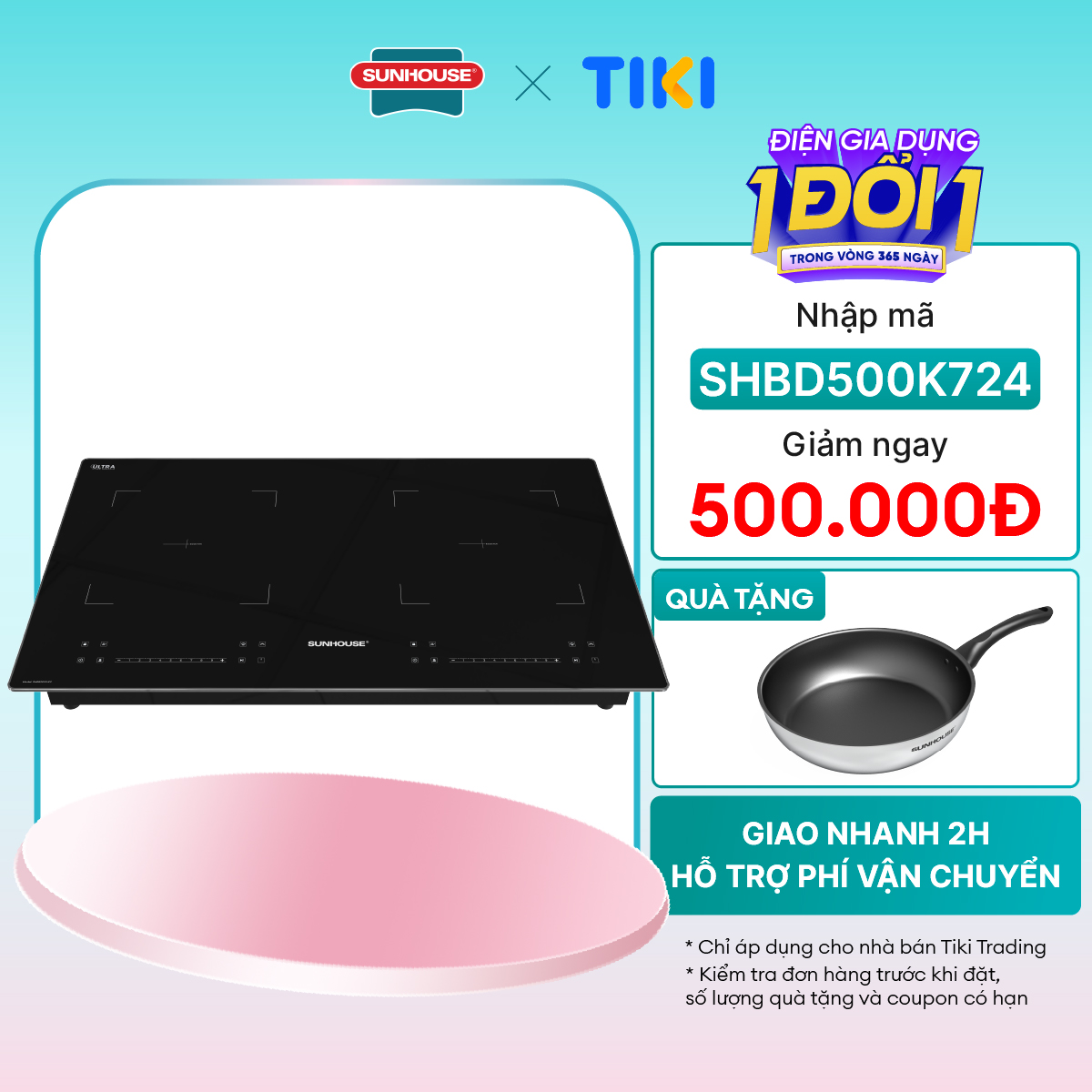 Bếp đôi điện từ Sunhouse SHB82032-EC - Hàng chính hãng