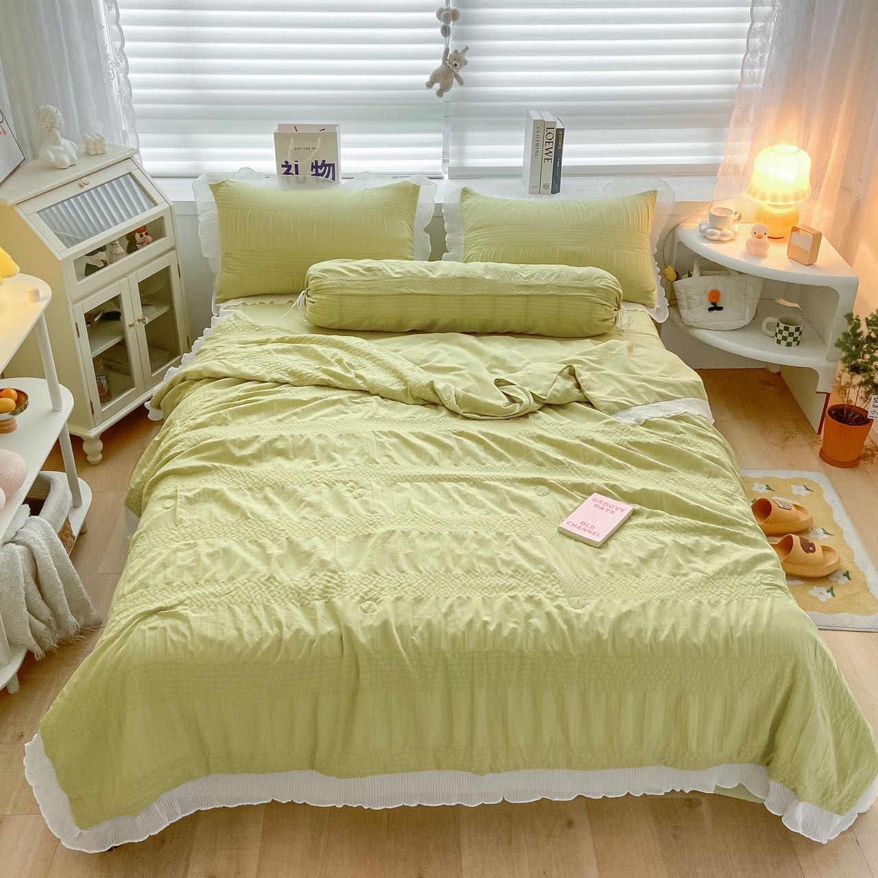Bộ chăn ga gối 5 món cotton đũi bèo mềm mịn, thoáng mát