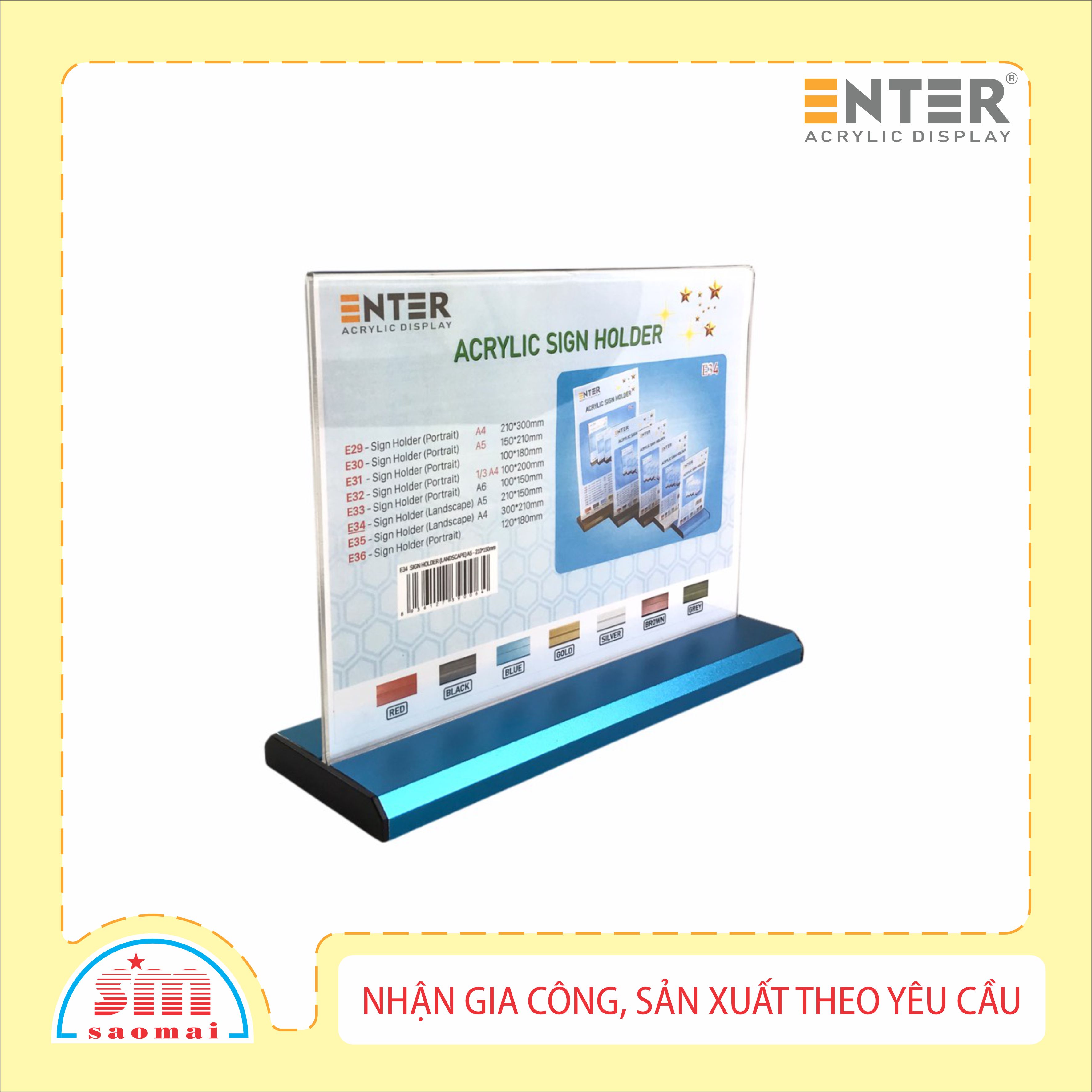 Kệ mica 2 mặt Enter E34 LR 210x150mm đế nhôm A5 ngang