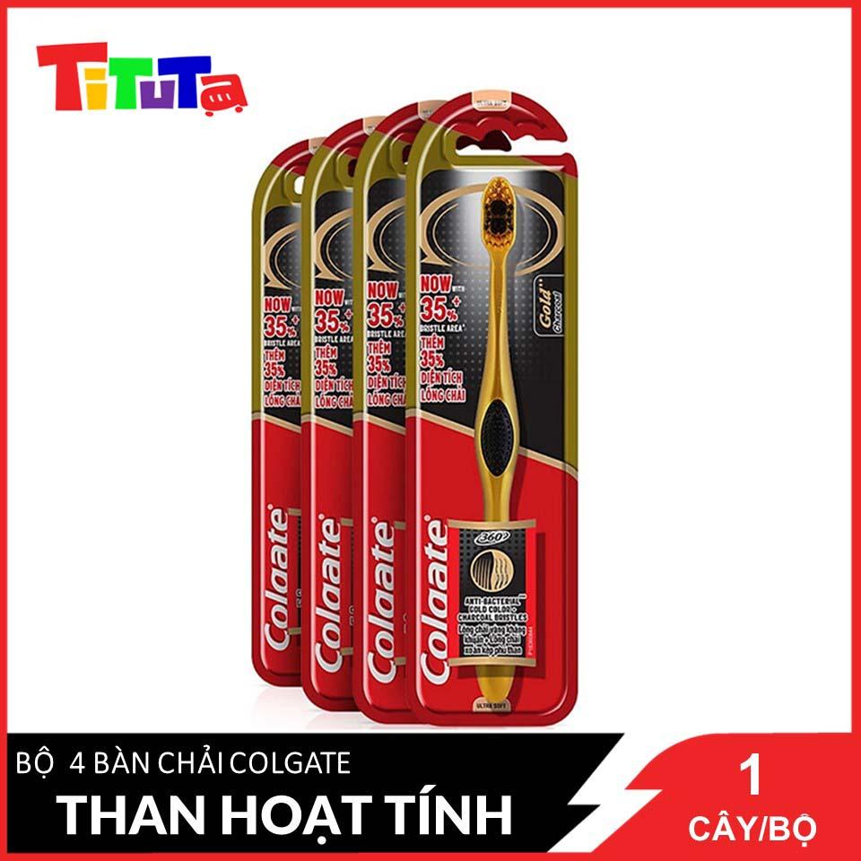 Bộ 4 bàn chải đánh răng Colgate 360 than hoạt tính kháng vi khuẩn Charcoal Gold (Màu ngẫu nhiên)