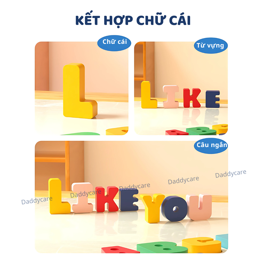Bảng gỗ ghép hình cho bé học chữ cái và chữ số, đồ vật và thức ăn Mideer wooden peg puzzles