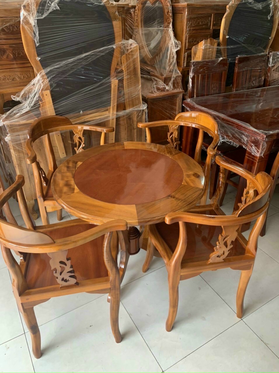 Bàn cafe 4 ghế gỗ tràm-bàn ngoài trời