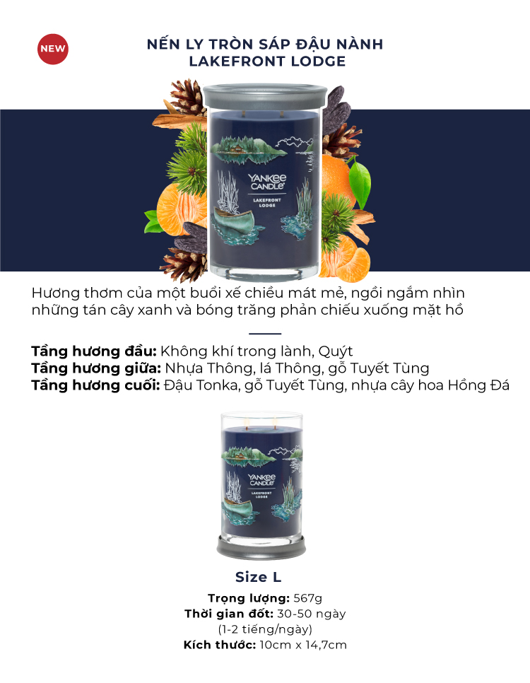 Nến ly tròn sáp đậu nành Yankee Candle size L - Lakefront Lodge