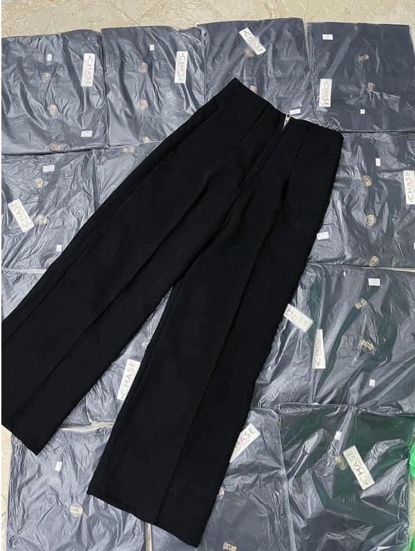 Quần ống rộng khóa kéo sắt Cun Fashion chất liệu tuyết mưa dài 98cm form quần chuẩn đẹp