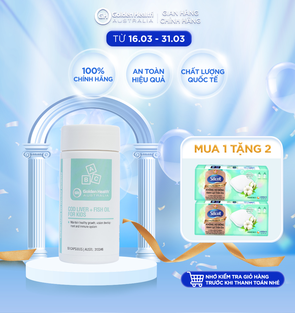 Viên uống dầu cá bổ sung DHA cho trẻ từ 7 tháng tuổi Golden Health Cod Liver Fish Oil For Kids