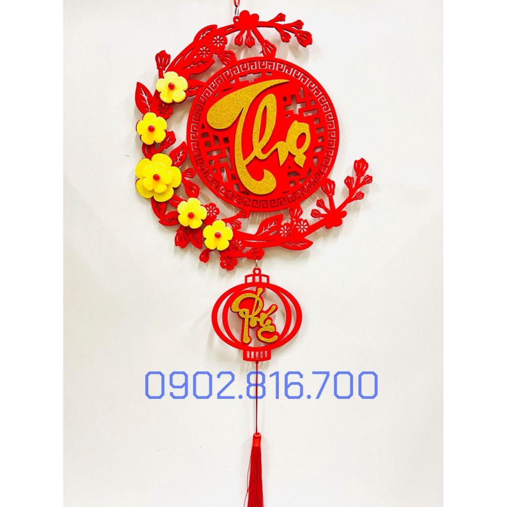 Dây liễng treo nhung đỏ chữ PHÚC - LỘC - THỌ nổi 3D hoa mai vàng phụ kiện trang trí tết
