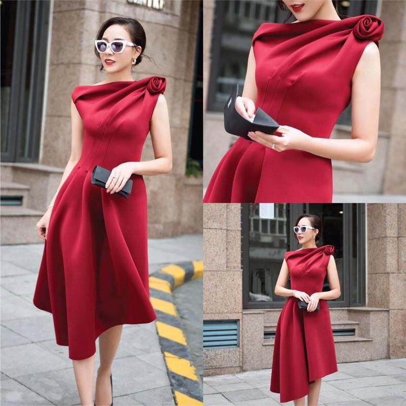 ĐẦM XOÈ LỆCH VAI HOA HỒNG TÀ XÉO SANG TRỌNG - MS112YMM MM