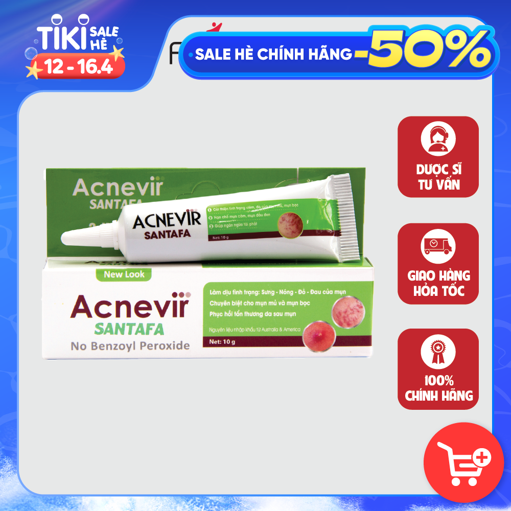 Kem Hỗ Trợ Giảm Mụn Mủ Mụn Viêm Mụn Bọc Acnevir Santafa xanh ( Tuýp 10gr )