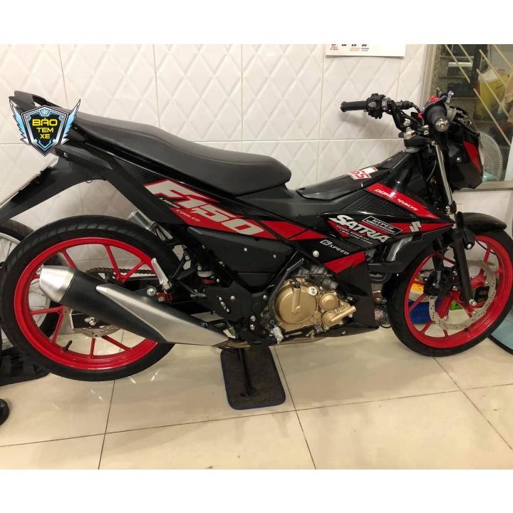 Tem rời dán xe satria fi đỏ đen chữ xám