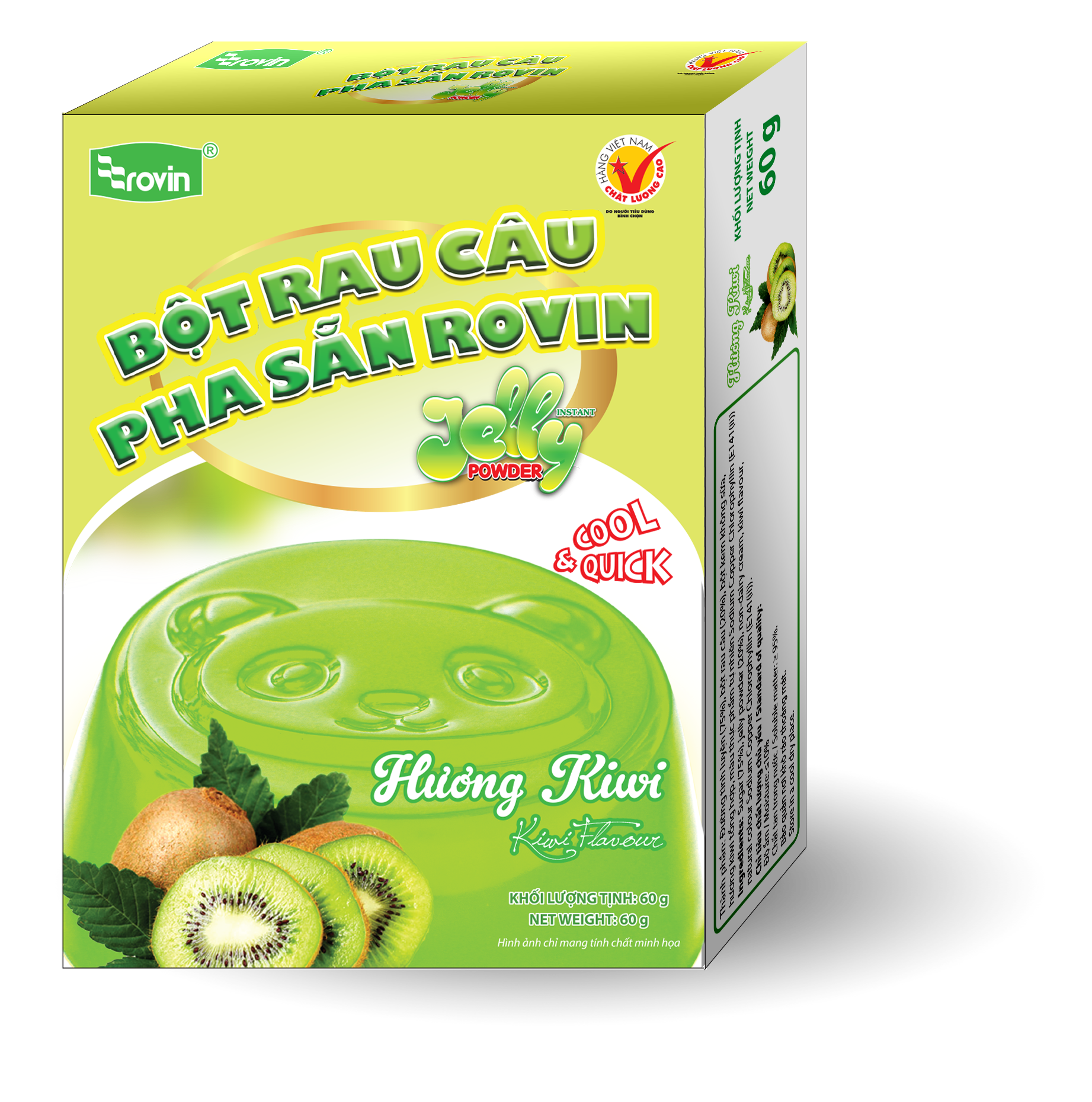 Bột Rau Câu Pha Sẵn Hương Kiwi Rovin (Hộp 60g)