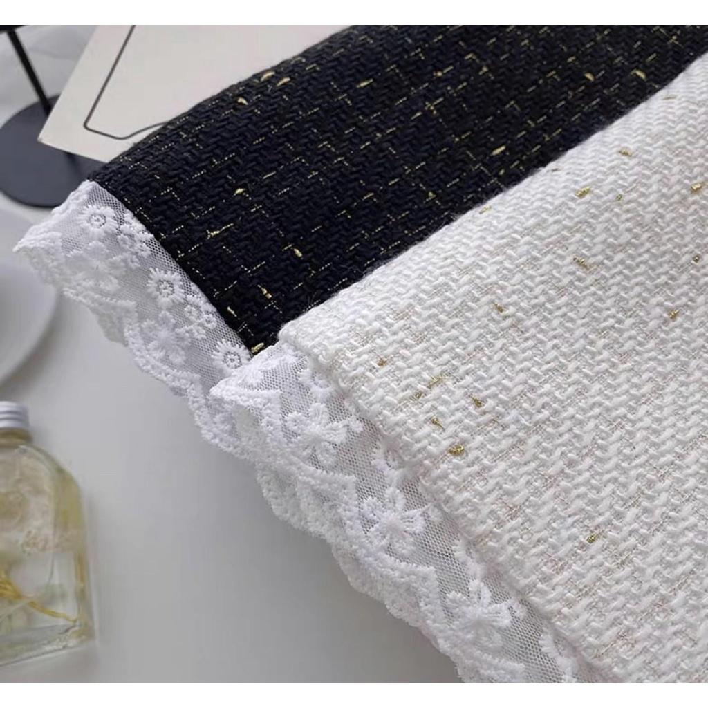 MS1019 Chân váy dạ tweed dáng chữ A phối chân ren siêu xinh