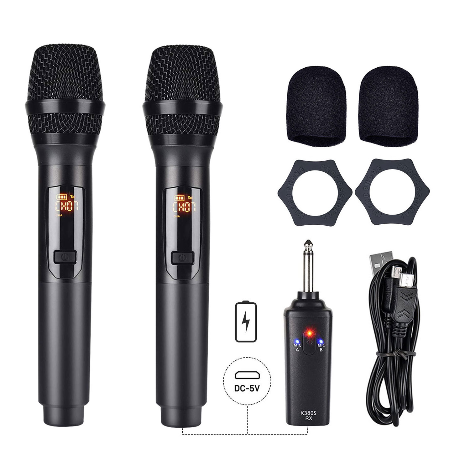 [Không Dây] Bộ 2 Mic Wireless Pin Sạc Gitafish K380S - Micro Cầm Tay Vocal Microphone Karaoke Portable Hàng Chính Hãng