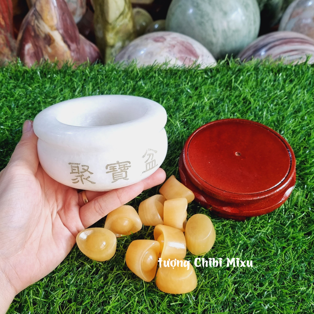 Bát Tụ Bảo bạch ngọc size 10cm