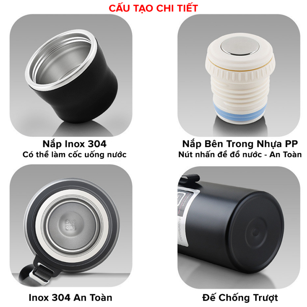 Bình Giữ Nhiệt 12 Tiếng Dáng Thể Thao Good 800 -1000ml Từ Inox 304 An Toàn Cao Cấp miDoctor – Có Nút Nhấn, Kèm Cốc