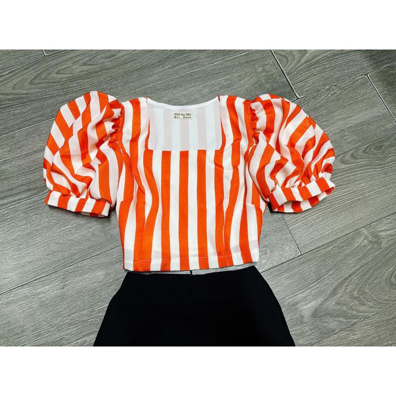 Áo croptop lụa 2 lớp tay lồng đèn hàng thiết kế cho nữ