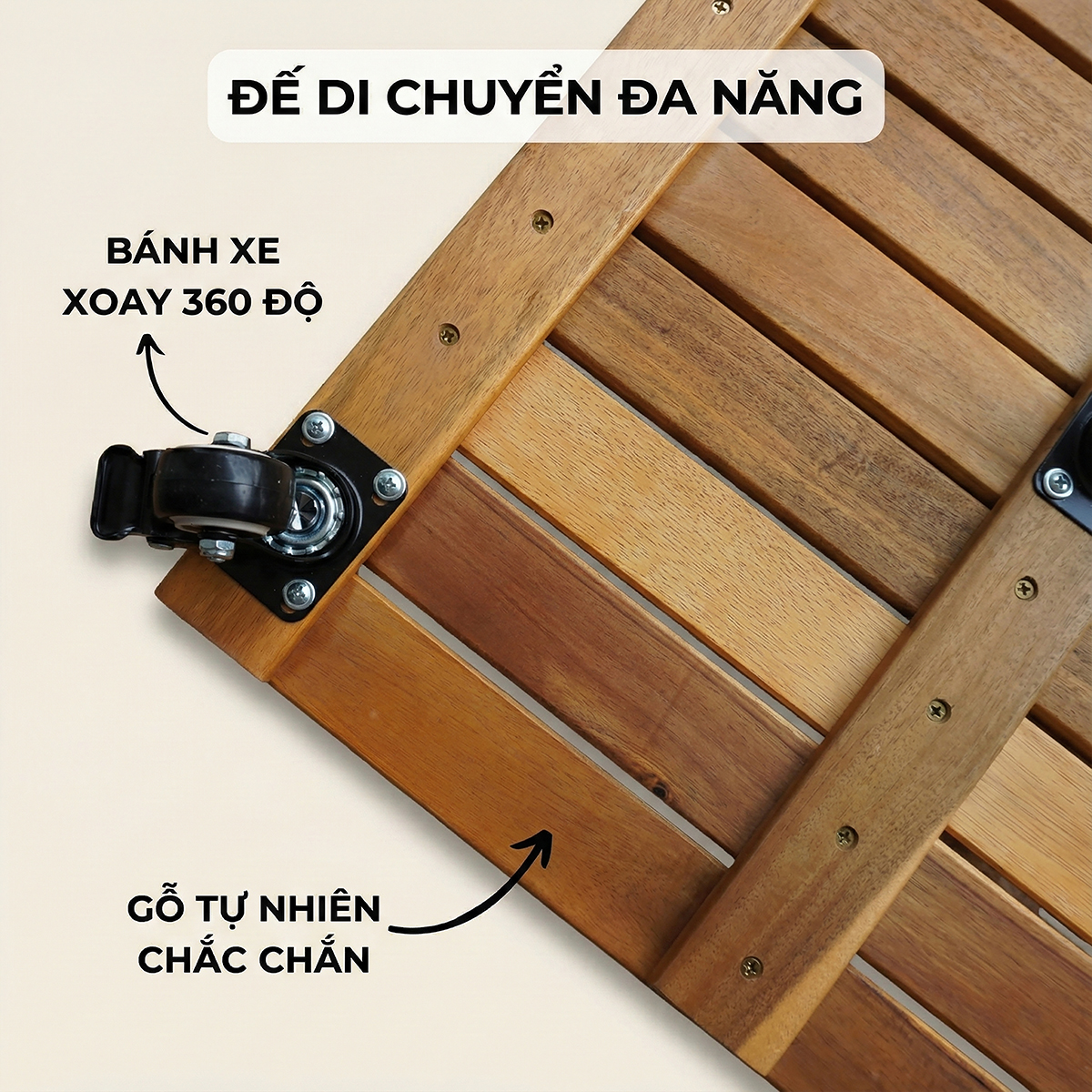 Đế Gỗ Di Chuyển Chậu Cây ANKAN 45x45cm - Bánh Xe 360 Độ Có Khóa, Gỗ Tự Nhiên Chịu Lực Tốt
