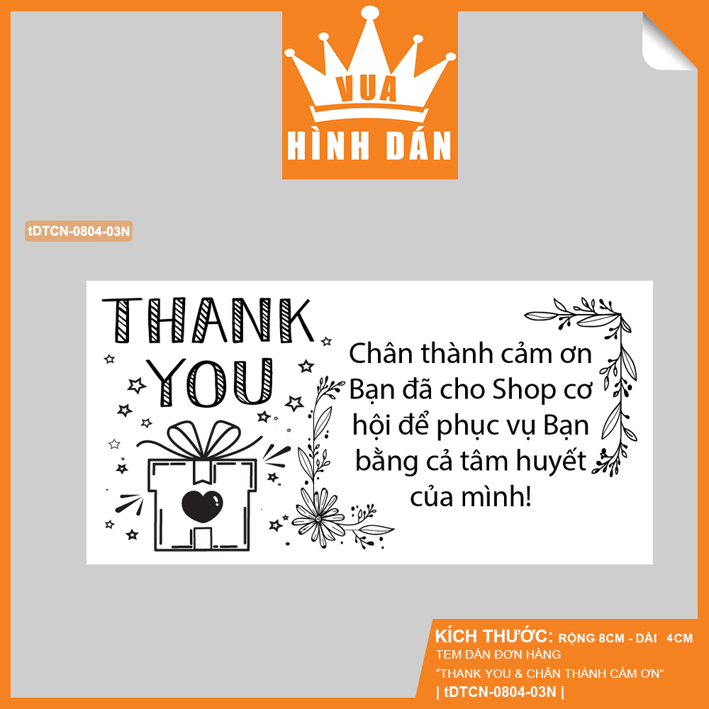 Hình ảnh Set 50/100 tem QUÀ TẶNG và CẢM ƠN khách hàng (8x4cm) - tem dán đơn hàng, sản phẩm dành cho shop (1.059) vua hinh dan