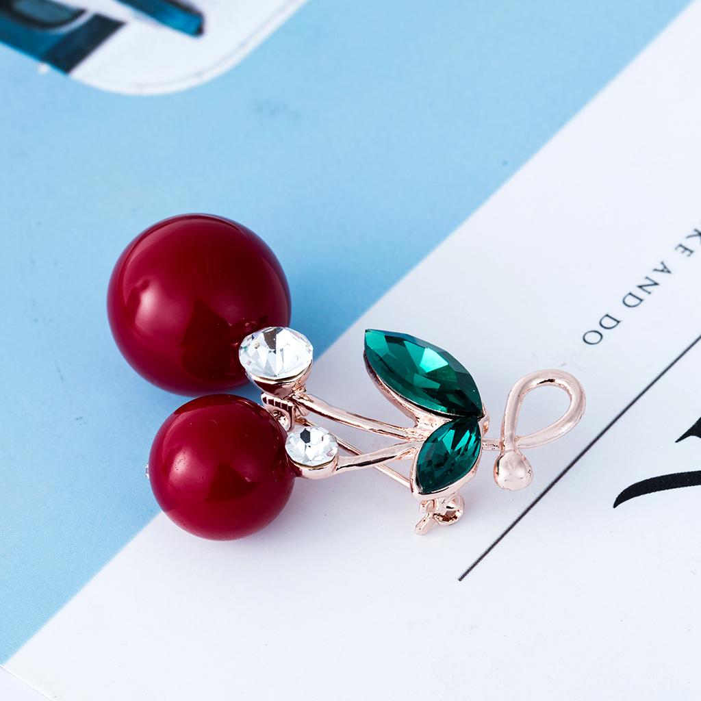 Double Cherry Brooch Faux Pearl Fashion Jewelry Shirt Brooch Pin Jewelry