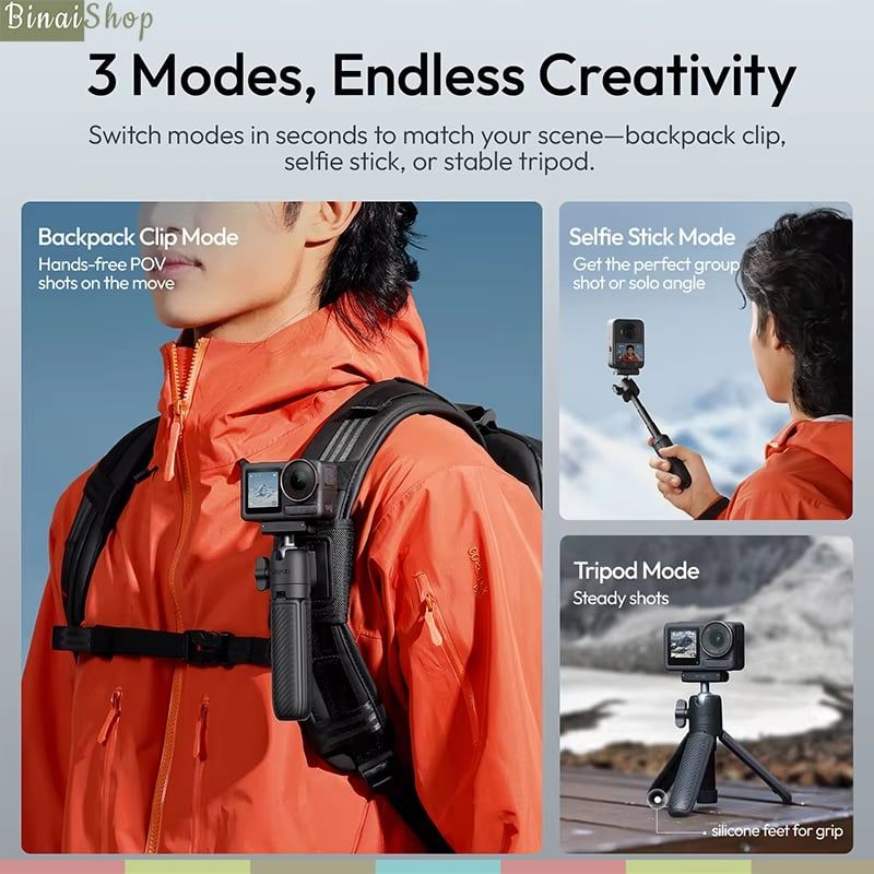 Ulanzi MT-66 – Tripod Kẹp Balo Quay POV 3-In-1, Thao Tác Nhanh Action Connector, Ball Head Xoay 360° Cho DJI Action, GoPro, Insta360 - hàng chính hãng