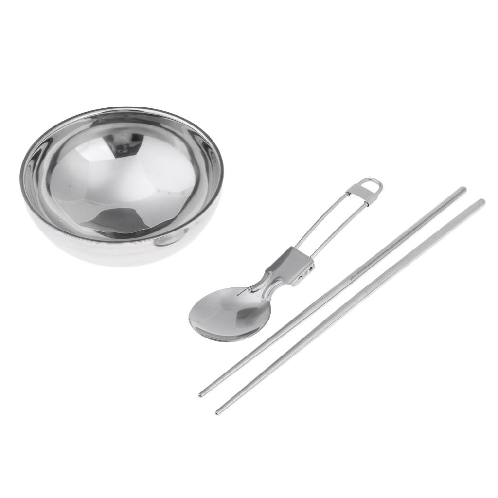 Portable Travel Set Stainless Steel Bowl Chopsticks Spoon Camping Tableware