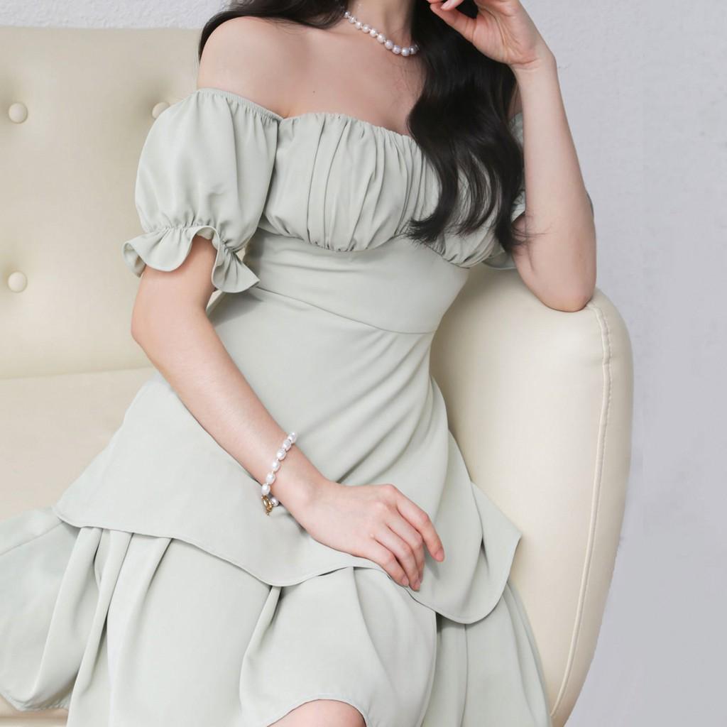 Đầm Ngắn Xòe Bồng 2 Tầng Màu Xanh Bơ kết Hợp Tay Phồng Chất Liệu Lụa Nhung Cao Cấp CO EM Thiết Kế Phù Hợp Mọi Nơi