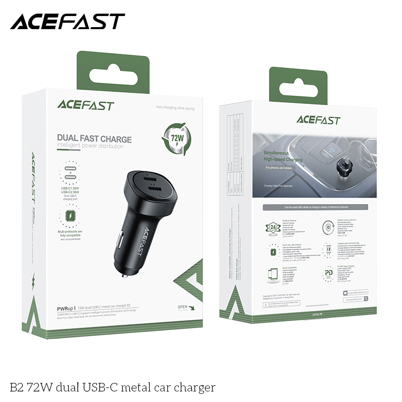 Sạc ô tô Acefast 72W 2 cổng USB-C - B2 Hàng chính hãng Acefast