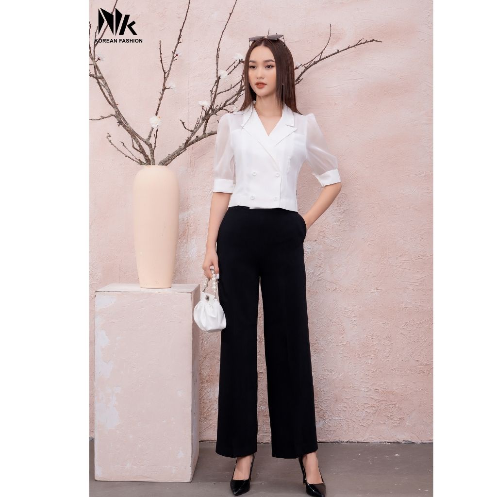 Quần Tây Nữ Công Sở NK FASHION Ống Rộng, Thiết Kế Cúc Sườn, Thanh Lịch, Nhẹ Nhàng NKQU2112006