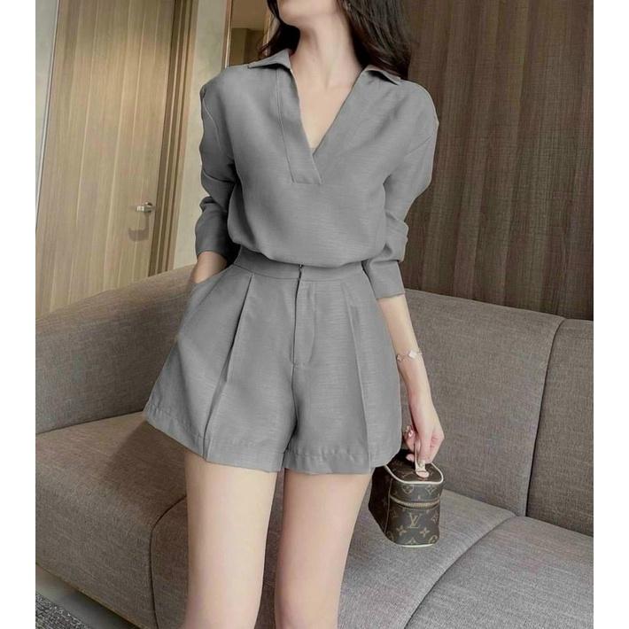 Sét áo tau dài cổ chữ V kèm quần thời trang cá tính