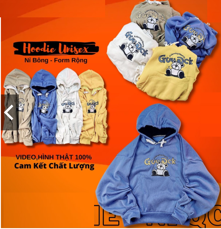 Áo hoodie nam nữ nỉ bông qc dày form rộng tay phồng cánh dơi thêu GUUDCK