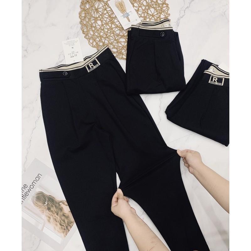 Quần baggy nữ phối cúc cạp chữ chất vải umi Hàn cao cấp
