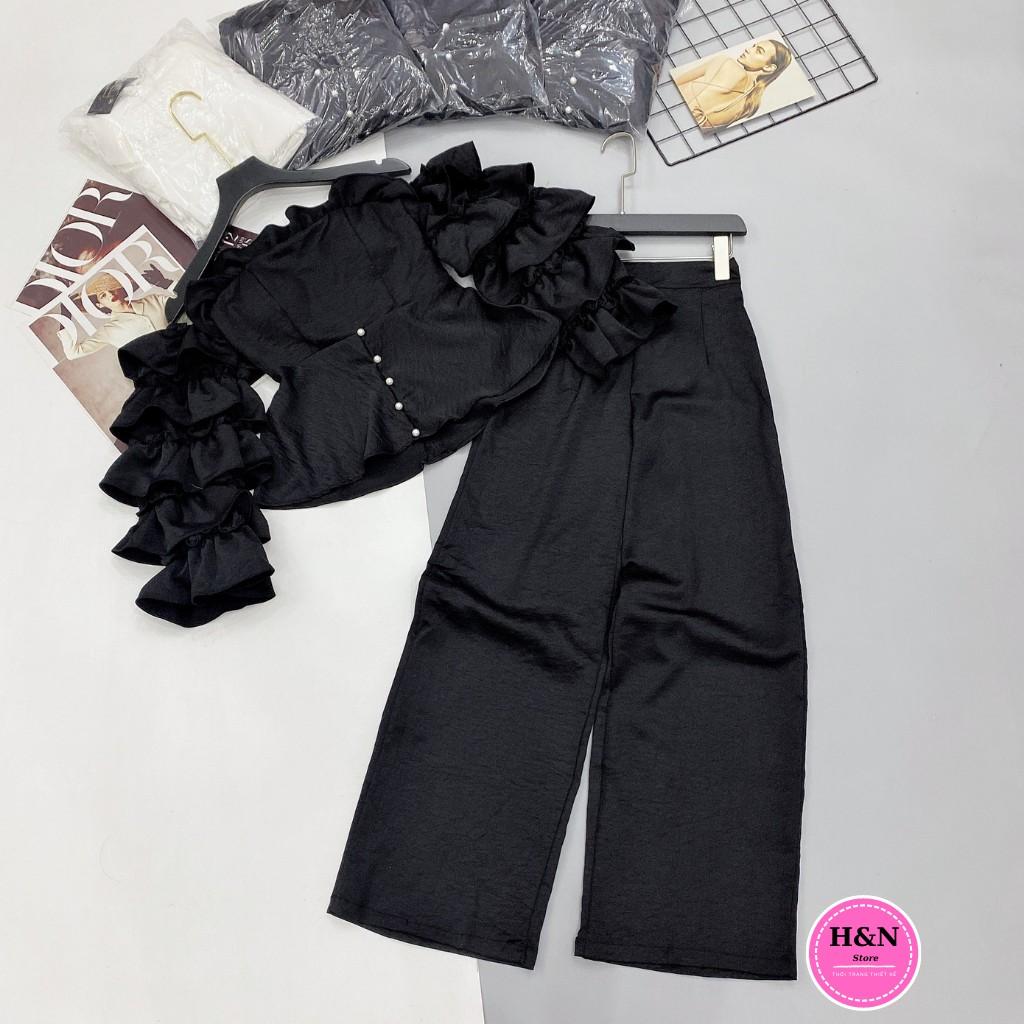 Set Đồ Nữ Thiết Kế áo trễ vai bèo tầng mix quần suông phong cách sang chảnh - H&amp;N Store