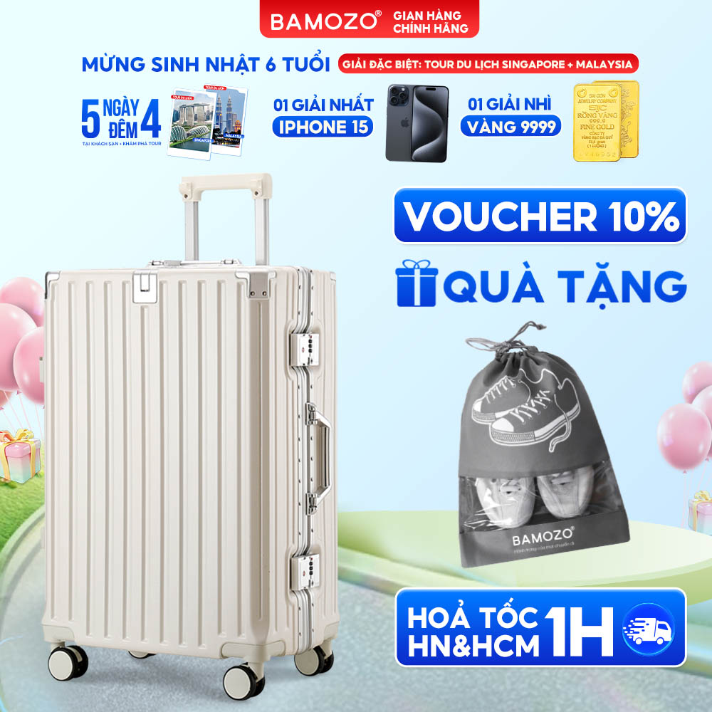 Vali khung nhôm khóa sập Bamozo 9066 size 20/24/28 inch bịt 4 góc kim loại chống va đập bảo hành 5 năm - BẢN THƯỜNG