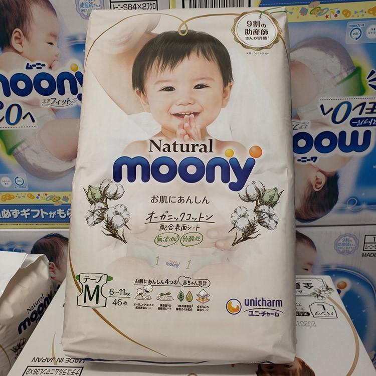 Tã Bỉm Moony Natural Dán/Quần Nội Địa Nhật NB63/S58/M46/L38/L36/XL32