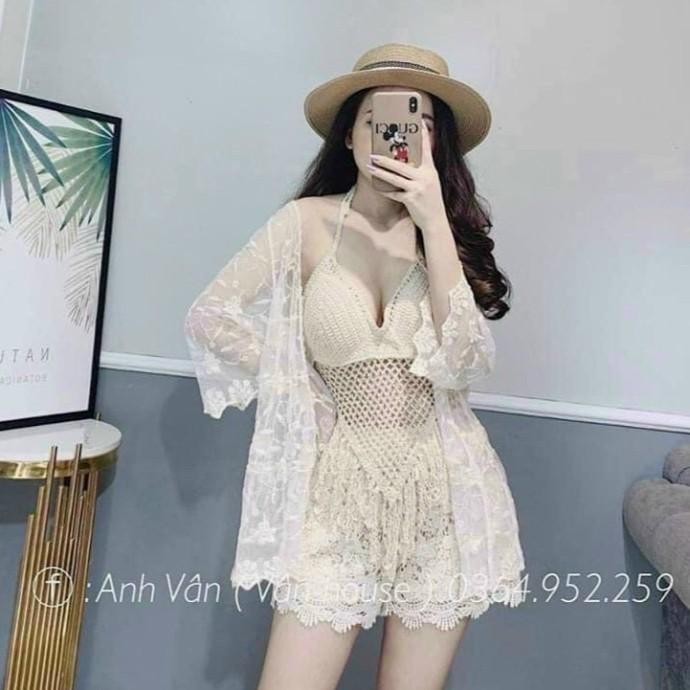 Set Đồ Set Bikini 3 Món Đi Biển Chất Ren Họa Tiết Dây Đan Siêu Xinh Phong Cách Trẻ Trung Năng Động