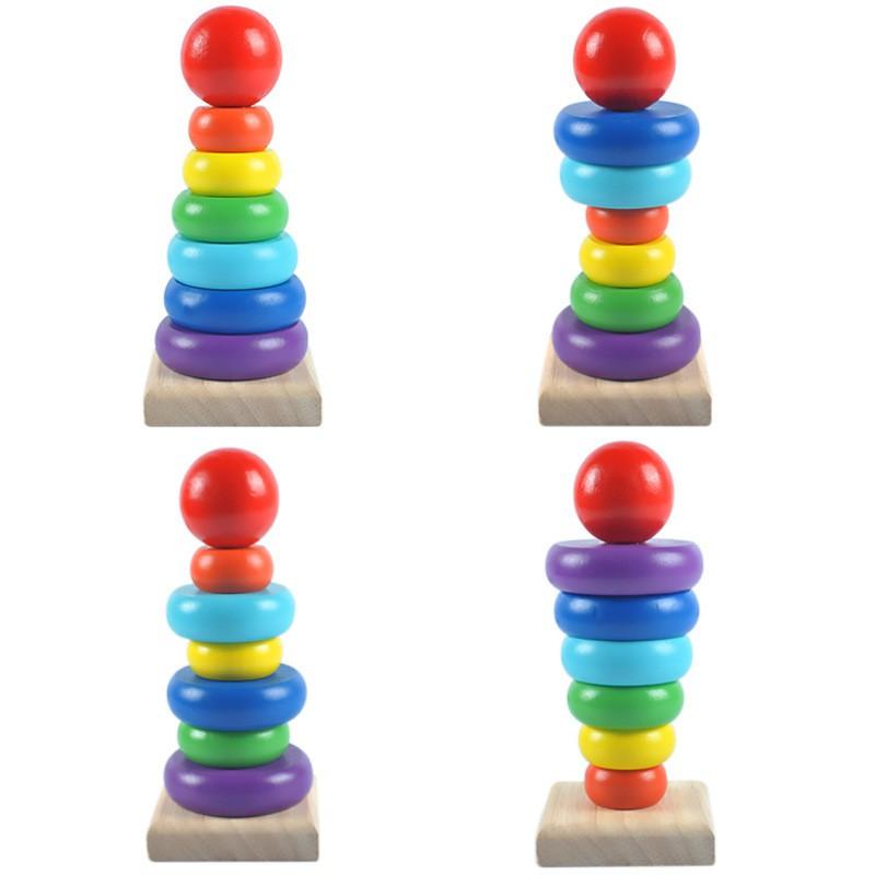 Đồ chơi tháp xếp chồng cầu vồng bằng gỗ cho bé thỏa sức vui chơi, đồ chơi bằng gỗ phát triển kĩ năng cho bé