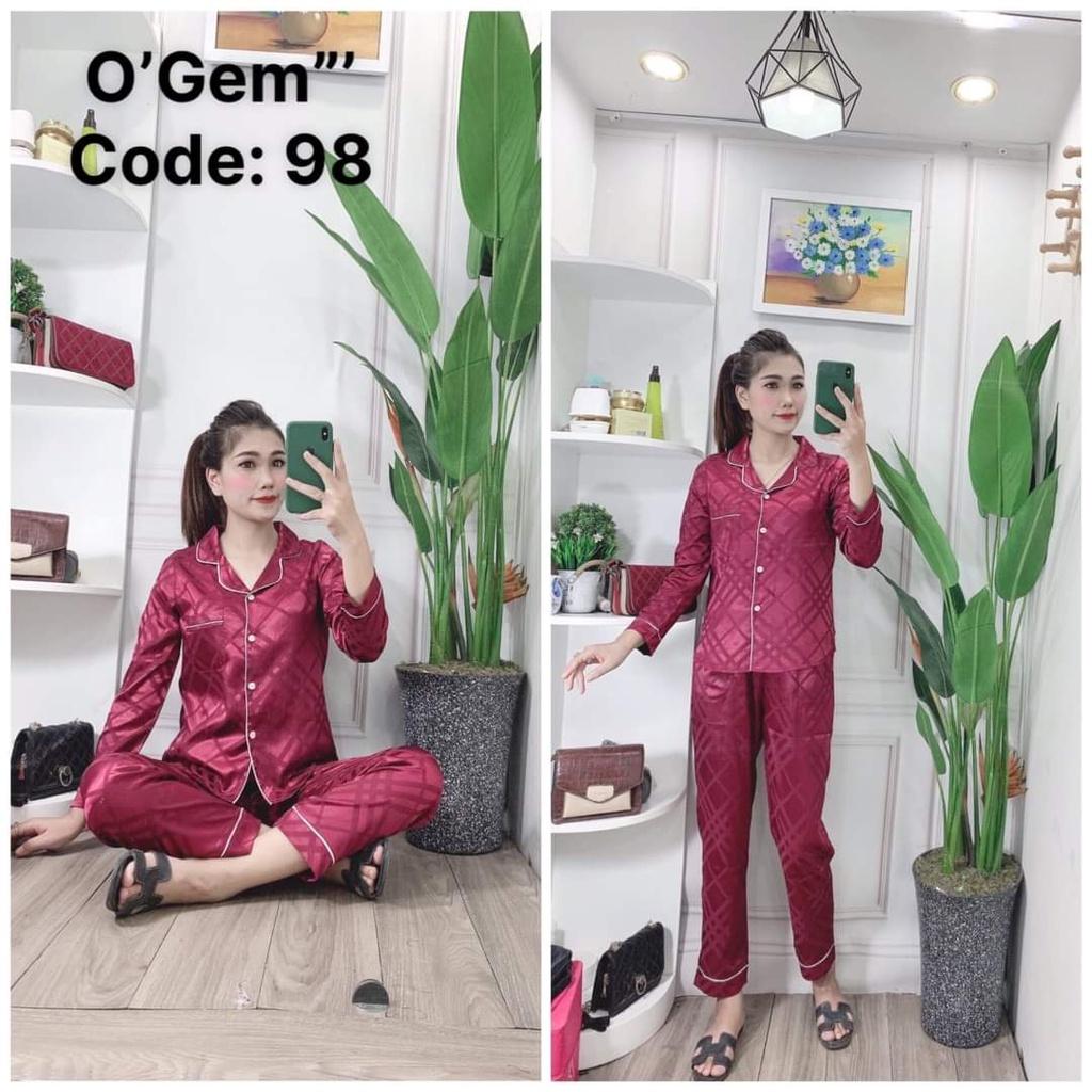 Đồ bộ pijama dài - bộ dài pyjama cao cấp, in họa tiết, vải satin mền mịn, mặc thoáng mát size 45-56kg