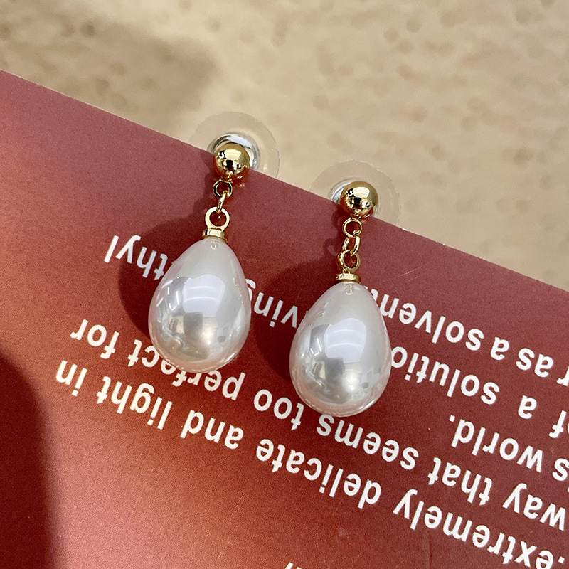  N746 Bông tai mạ vàng 18k nữ ngọc trai nhân tạo giọt nước phụ kiện trang sức nhỏ xinh xắn