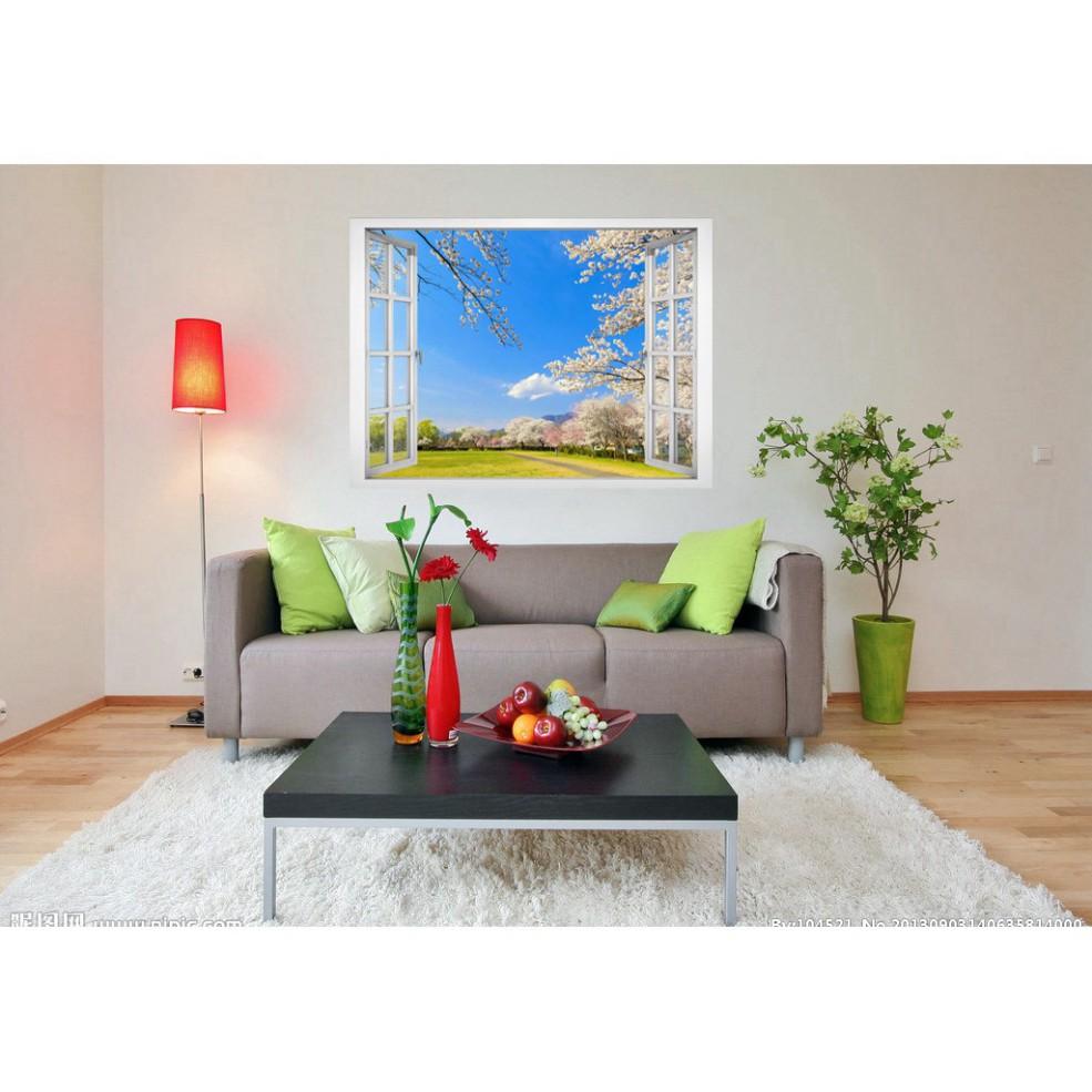 Tranh dán tường cửa sổ cảnh đẹp thiên nhiên Hoa anh đào 0380