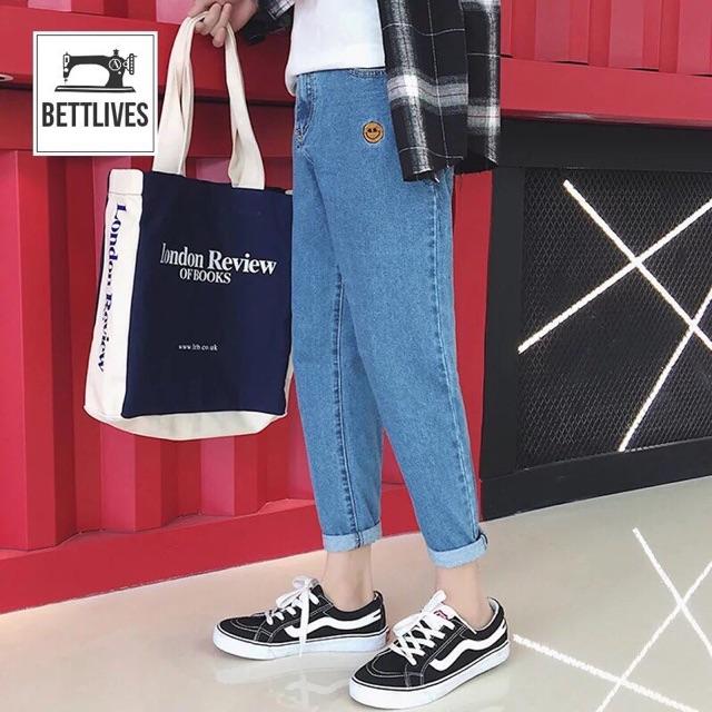 Quần jean thêu mặt cười