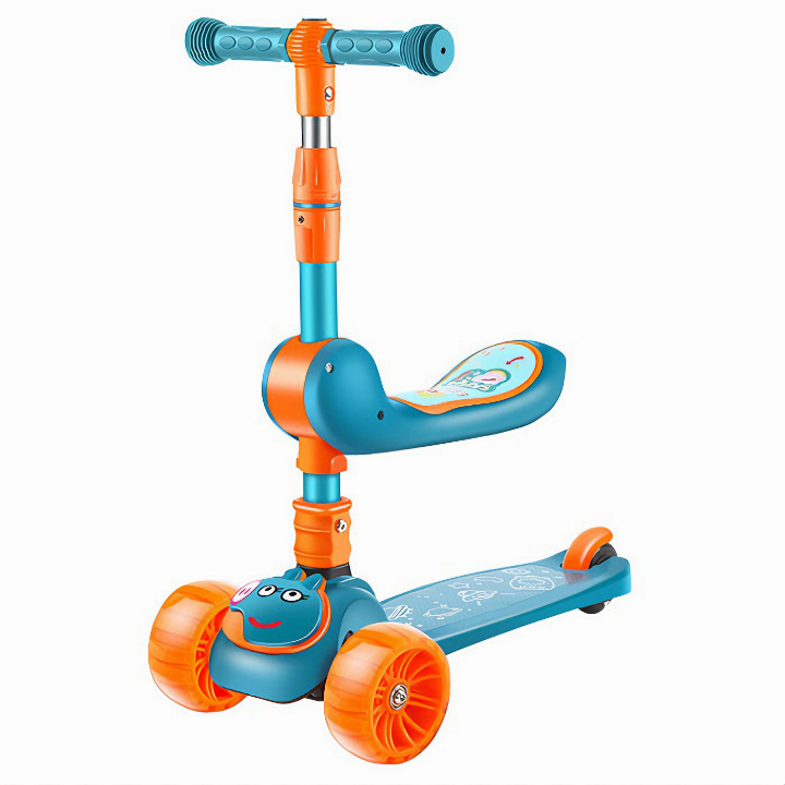 Xe trượt Scooter 2 tầng có nhạc đèn, ghế ngồi, bánh 5cm phát sáng, gấp gọn chỉnh độ cao an toàn cho bé - Hàng chính hãng