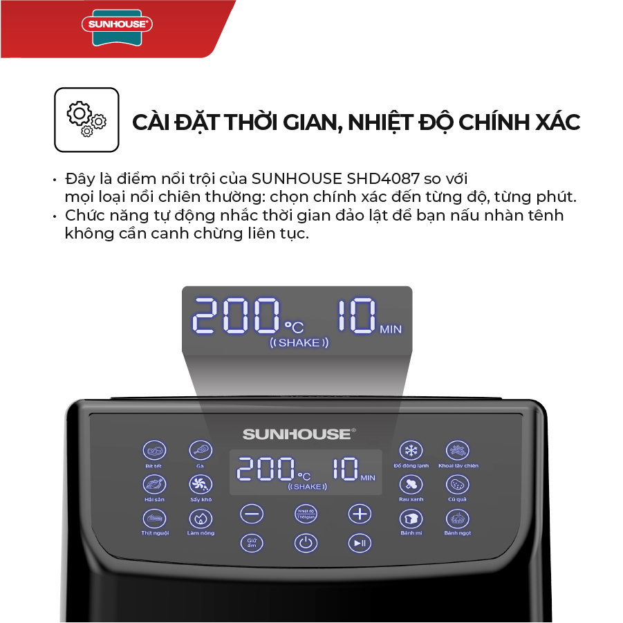 Nồi chiên không dầu đa chức năng 12 trong 1 Sunhouse SHD4087 (6.0 Lít) - Hàng chính hãng