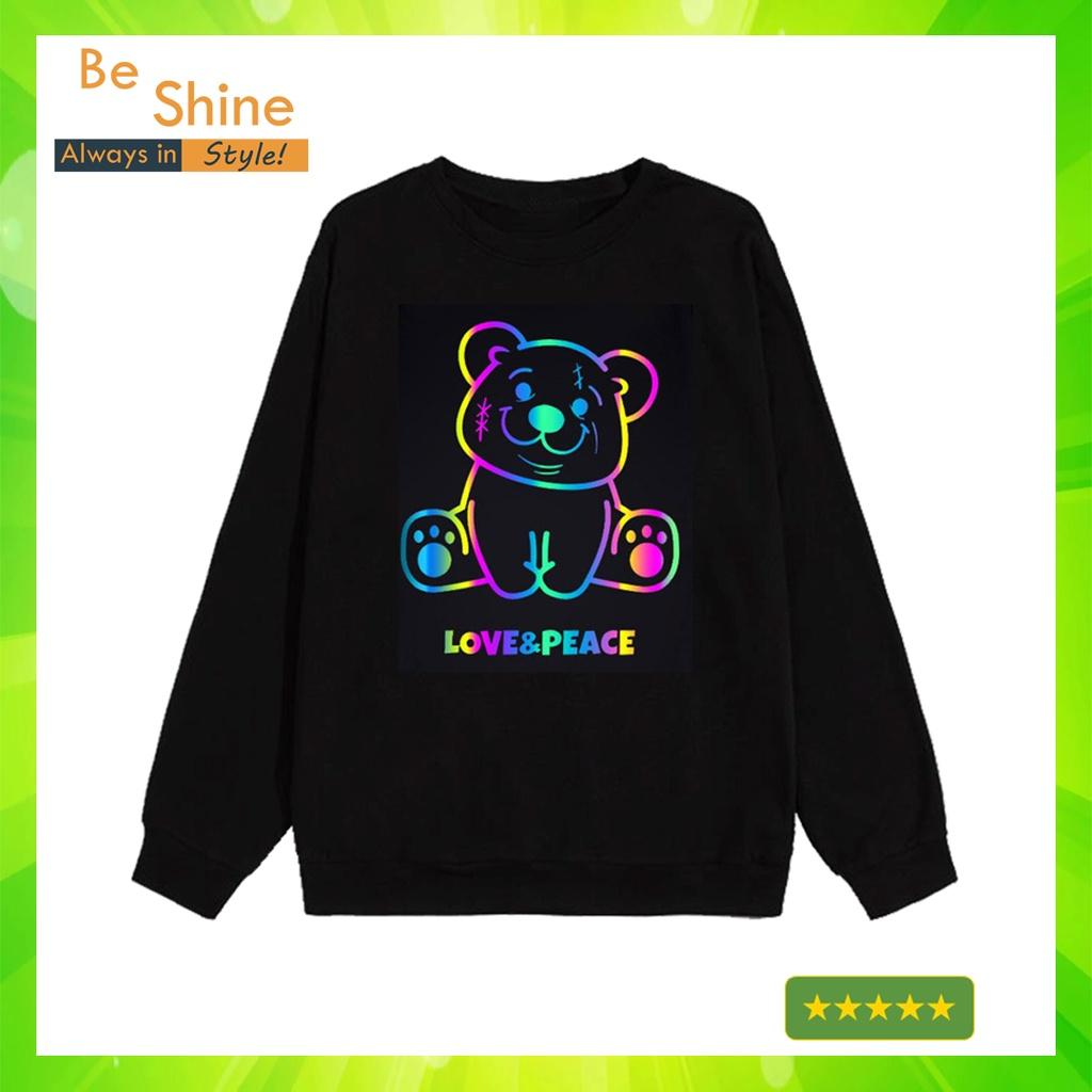 Sweater Gấu Love Peace Phản Quang 7 Màu - Áo Nỉ Dài Tay Unisex Form Rộng Thời Trang Nam Nữ Phong Cách Hàn Quốc