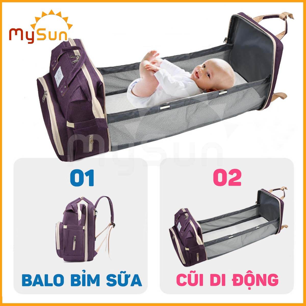 Balo mẹ bỉm sữa đa năng đựng đồ dùng mẹ cho em bé sơ sinh nằm thay tã MySun