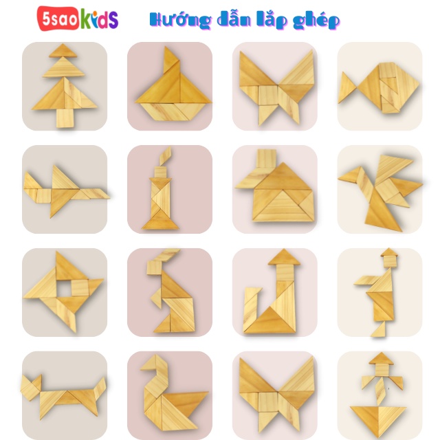 Bộ ghép hình tangram 7 miếng bằng gỗ - 5saokids